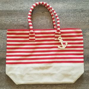 Red Striped Tote Bag